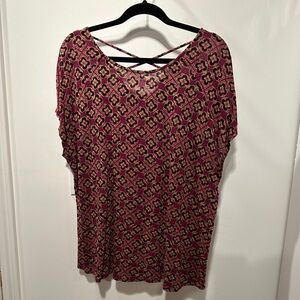 Lucky Brand Burgundy, Black and Taupe Relaxed Criss Cross Back Tunic